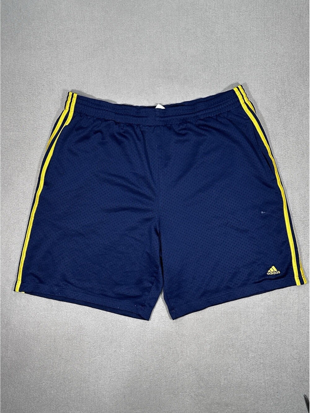Men’s Adidas Mesh Athletic Shorts XL Blue Yellow Striped Soccer